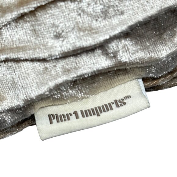 Pier 1 Velvet Pillow 24" Wavy Texture Beige Square Accent Cushion 14 x 14 - Picture 3 of 8